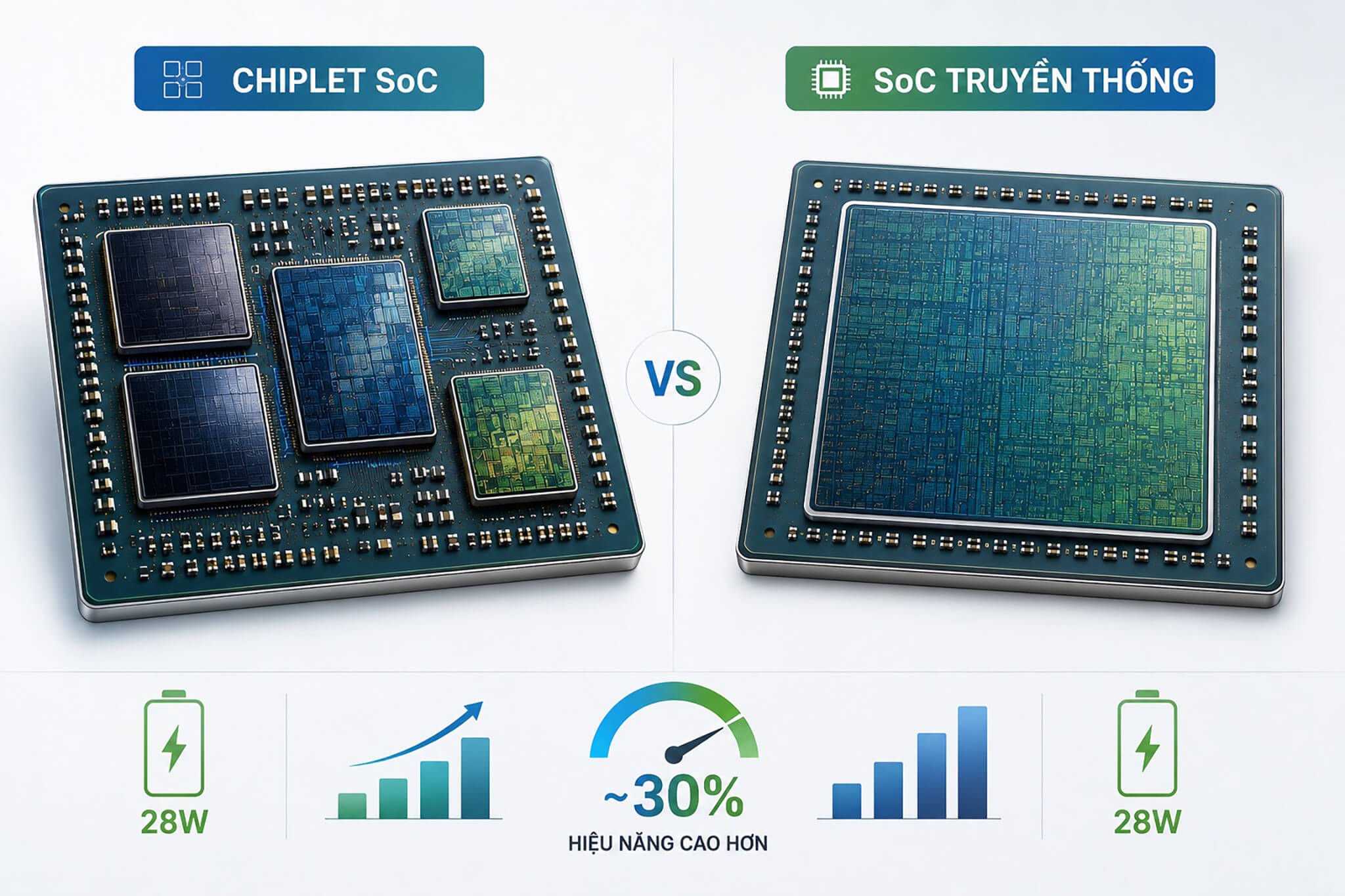 Chiplet Soc Và Soc Truyền Thống 2026 Vì Sao Cùng 28w Lại Lệch 30% Hiệu Năng