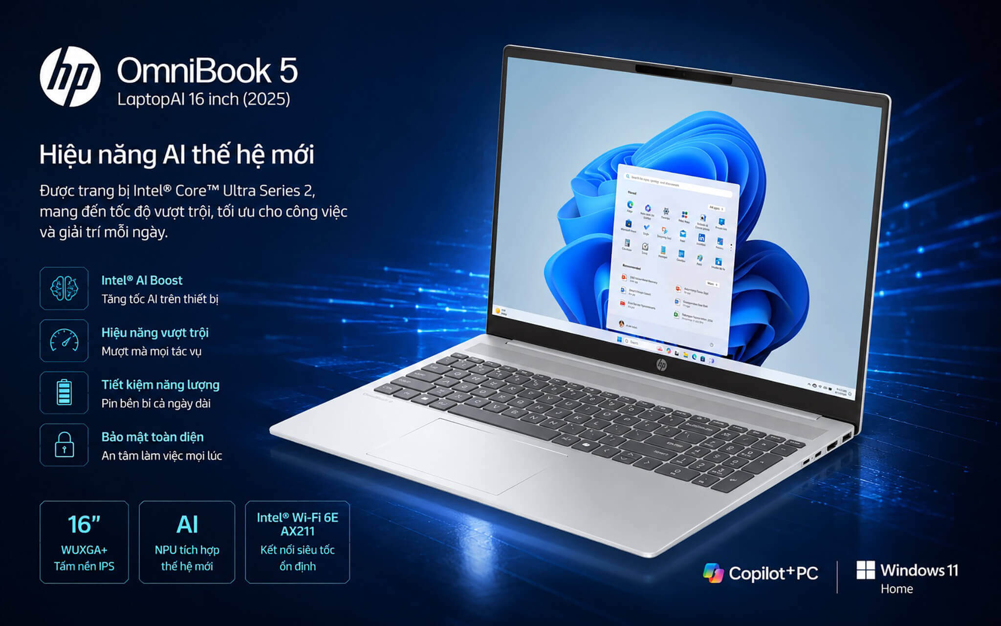HP OmniBook 5 LaptopAI 16 inch - Sức mạnh từ chip Intel Core Ultra thế hệ mới giúp