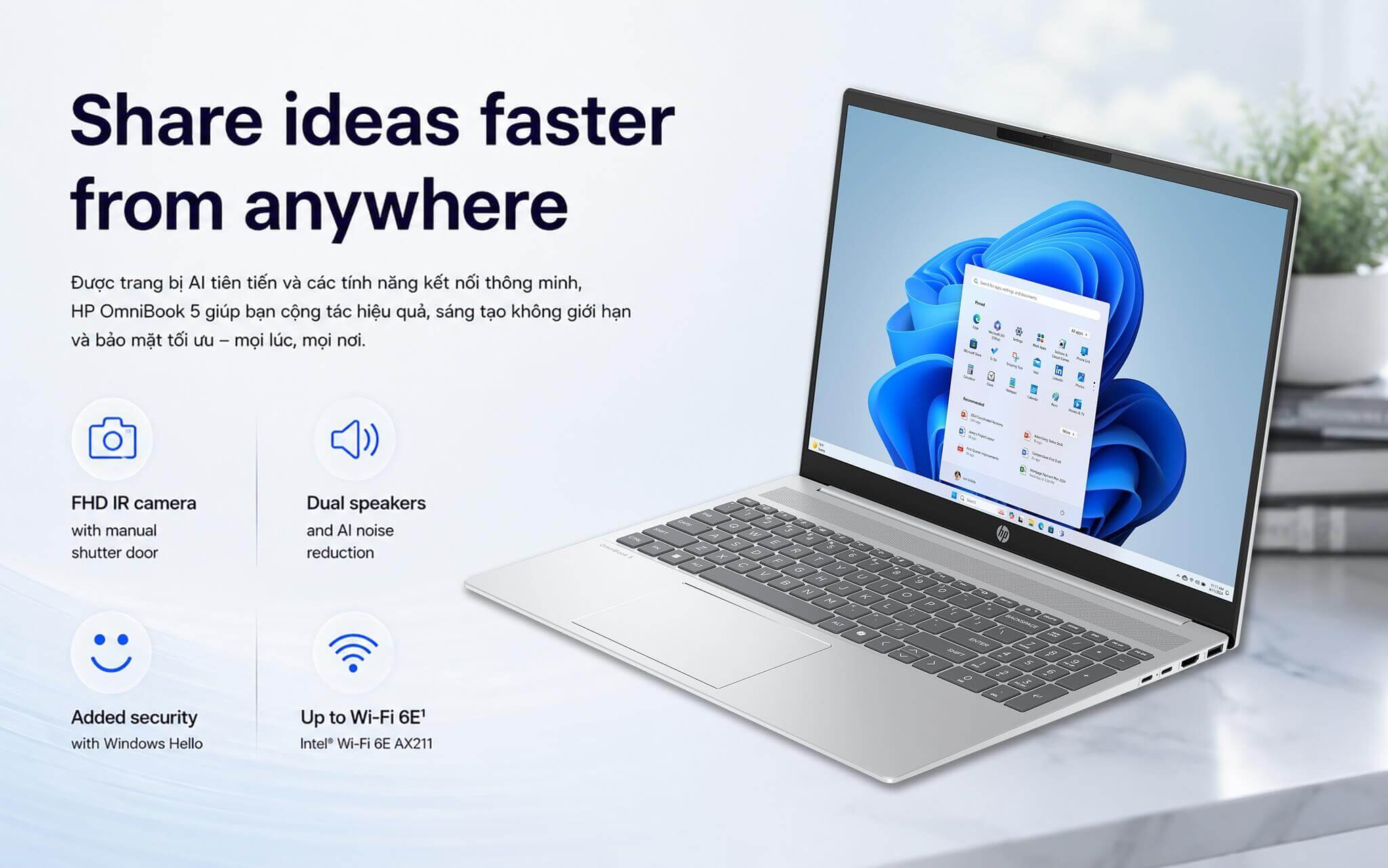 HP OmniBook 5 LaptopAI 16 inch - Trải nghiệm nhập liệu và hội họp trực tuyến chuyên