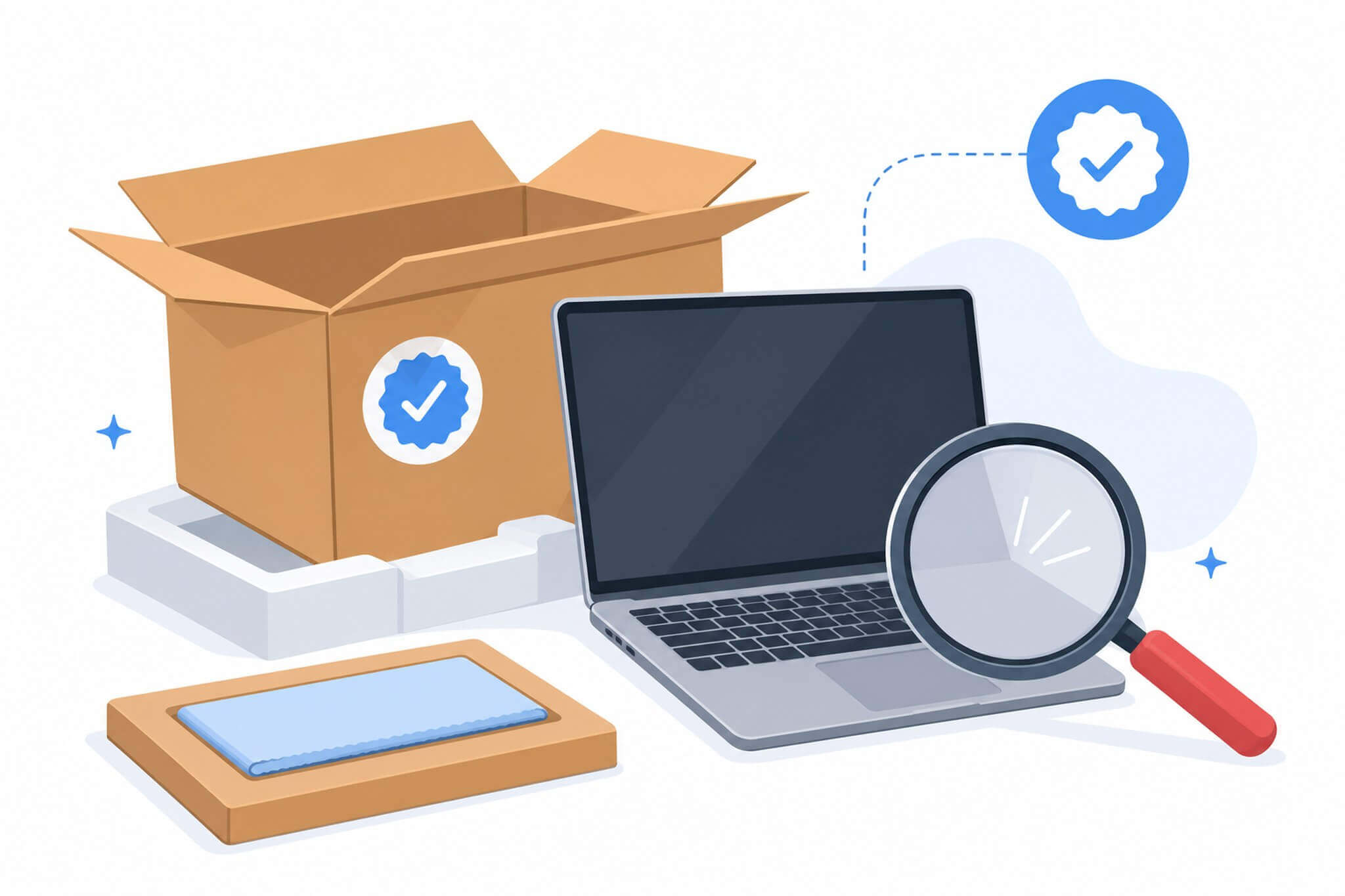 Mở hộp, kiểm tra niêm phong và ngoại hình laptop