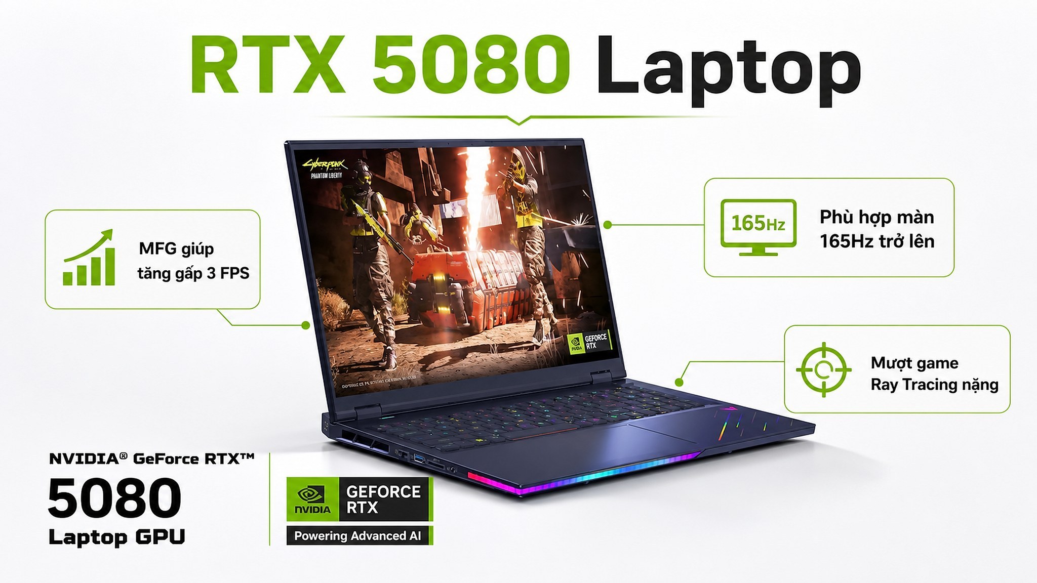 Laptop gaming bật ray tracing nặng trên màn 165Hz để khai thác MFG