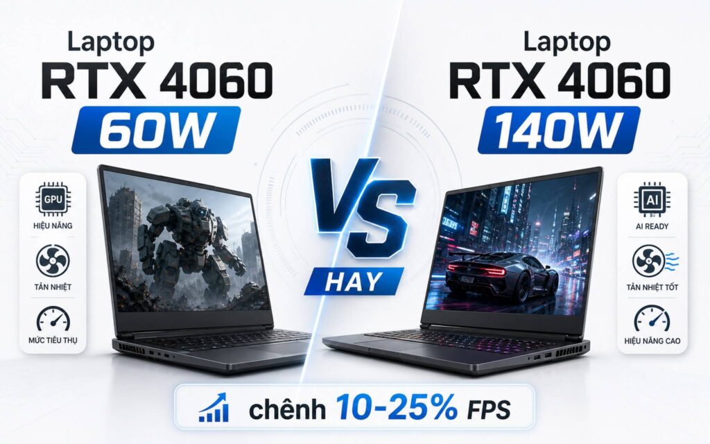 RTX 4060 laptop 60W vs 140W: chênh bao nhiêu FPS ở game AAA 1080p?