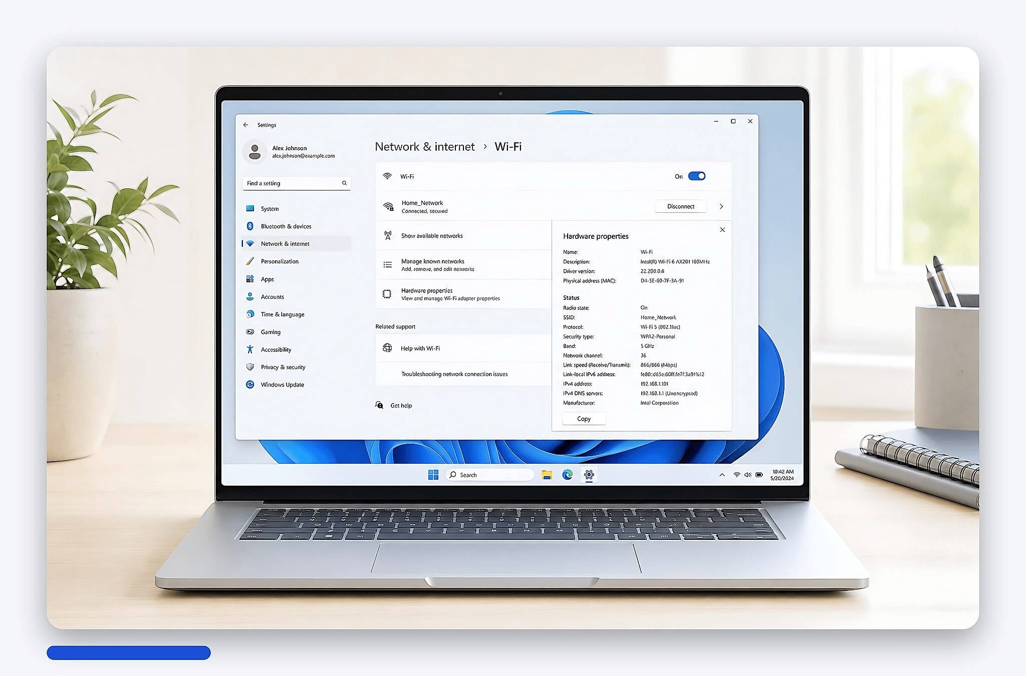 Xem thông tin card mạng và tốc độ liên kết trong Windows Settings