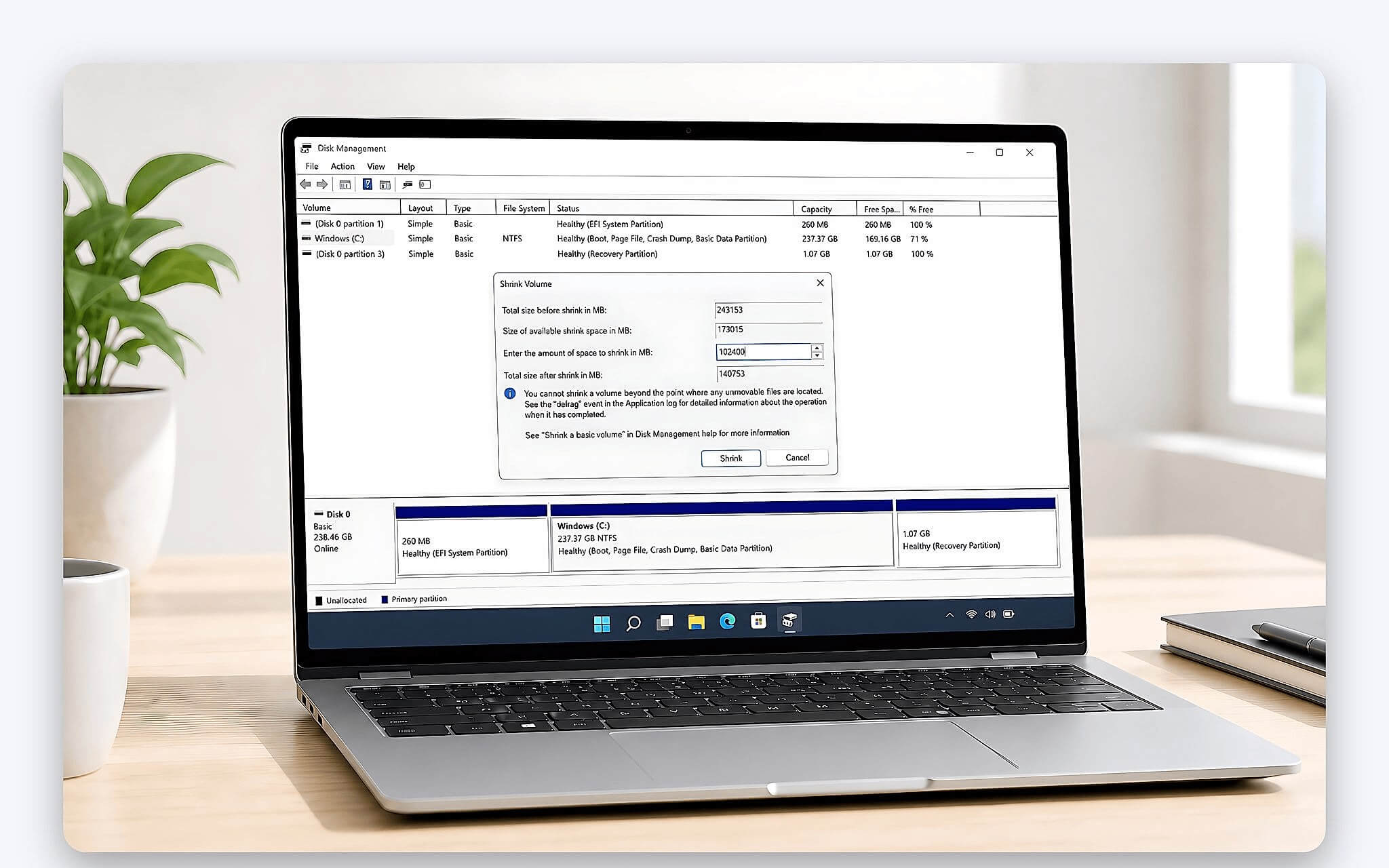 Cách thao tác chia ổ cứng laptop Win 11 an toàn bằng Disk Management