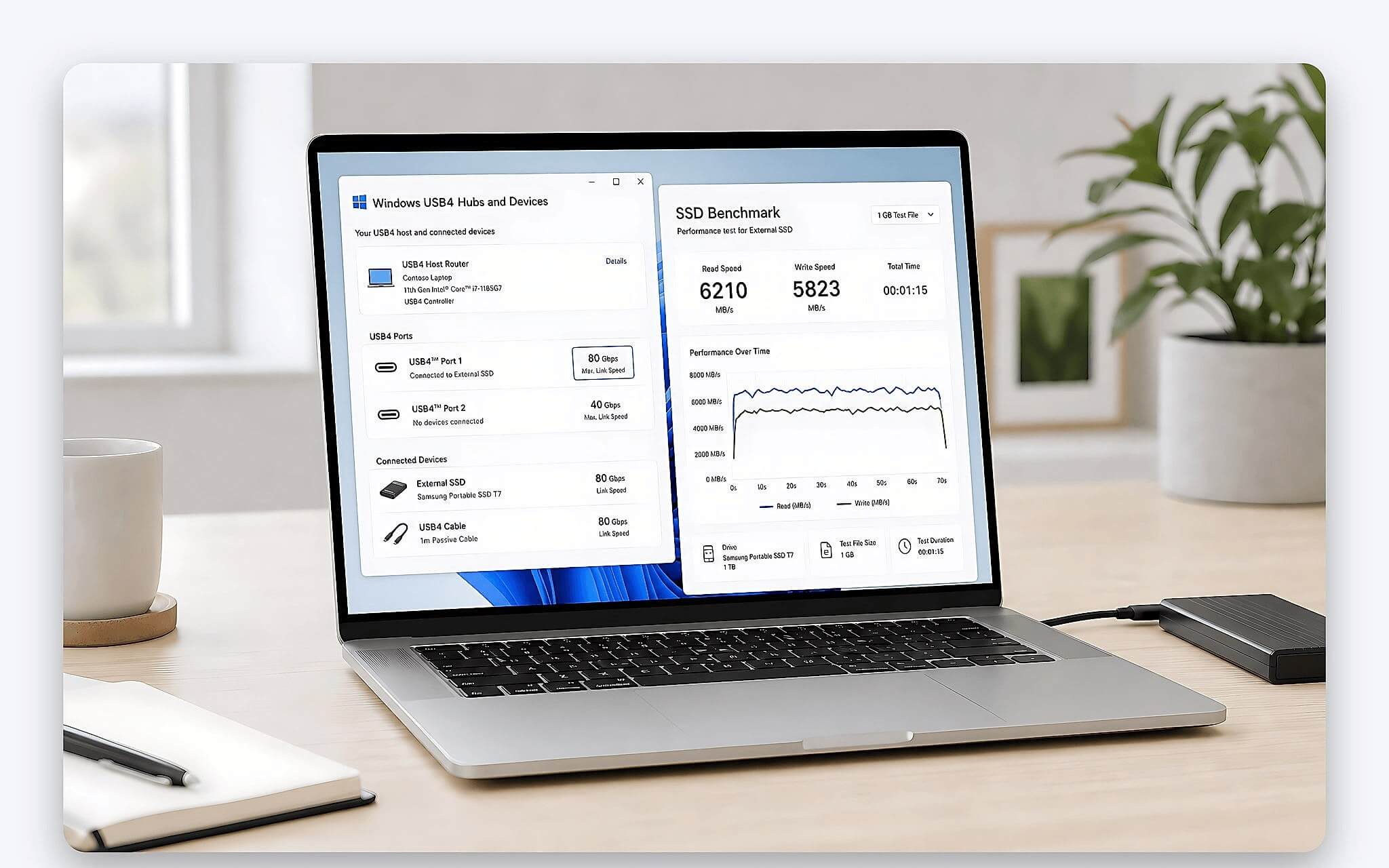 Laptop dùng cổng USB4 80Gbps kết nối eGPU và SSD ngoài