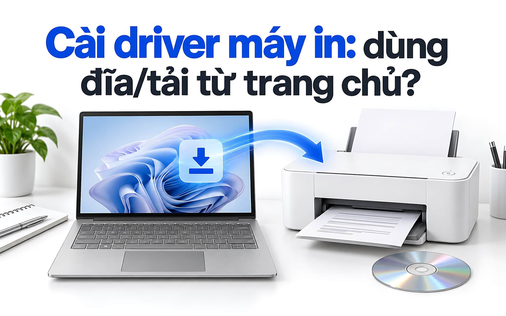 Cài driver máy in HP và Brother - dùng đĩa gốc hay tải từ hãng