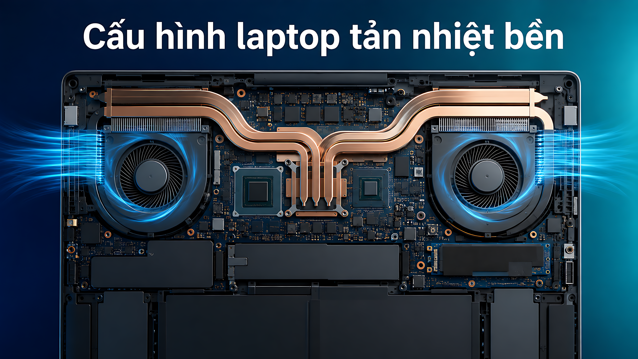 Cấu hình laptop có hệ thống tản nhiệt bền với heatpipe và quạt kép Cấu hình laptop có hệ thống tản nhiệt bền với heatpipe và quạt kép