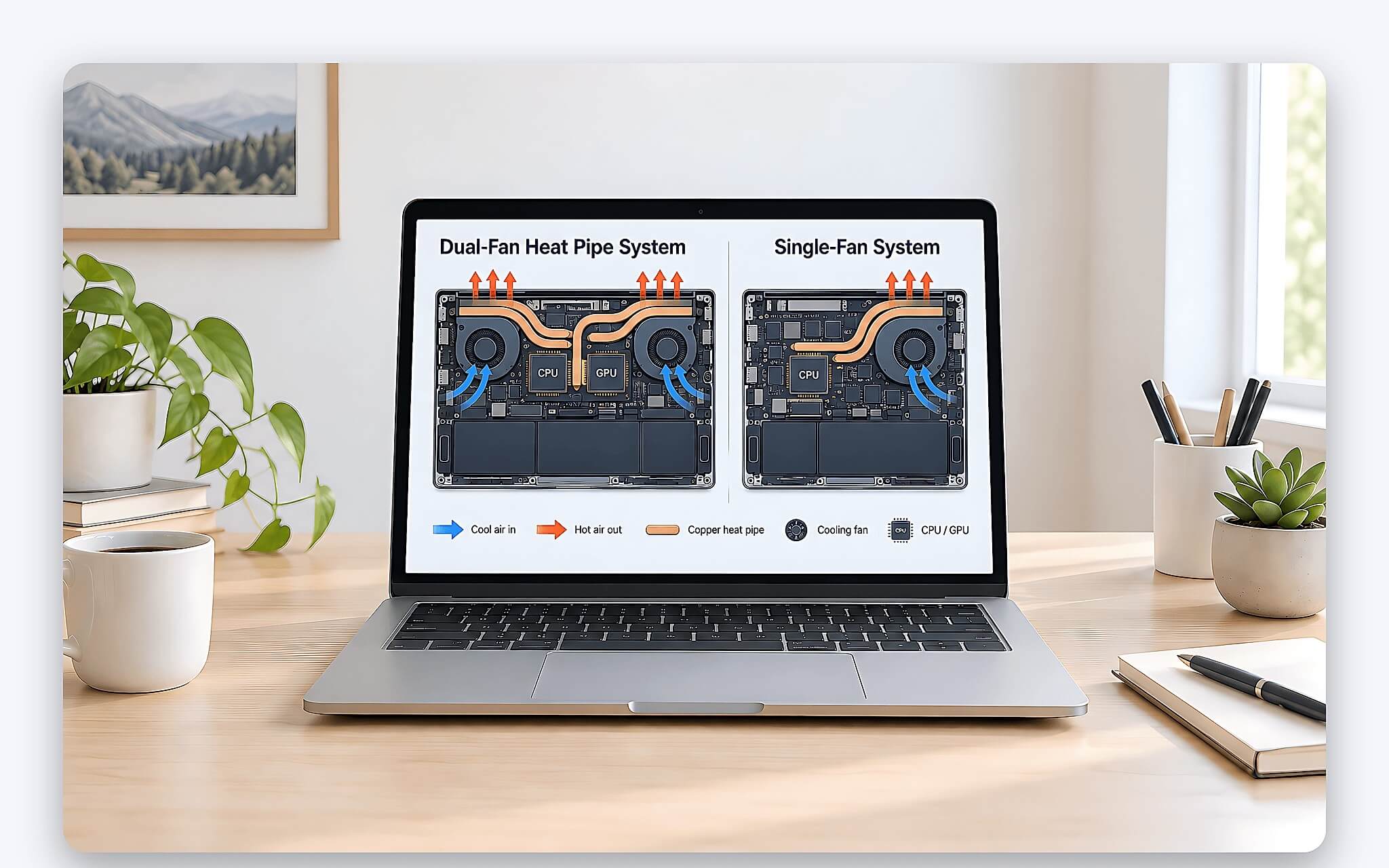 Cấu hình laptop có hệ thống tản nhiệt bền với heatpipe và quạt kép