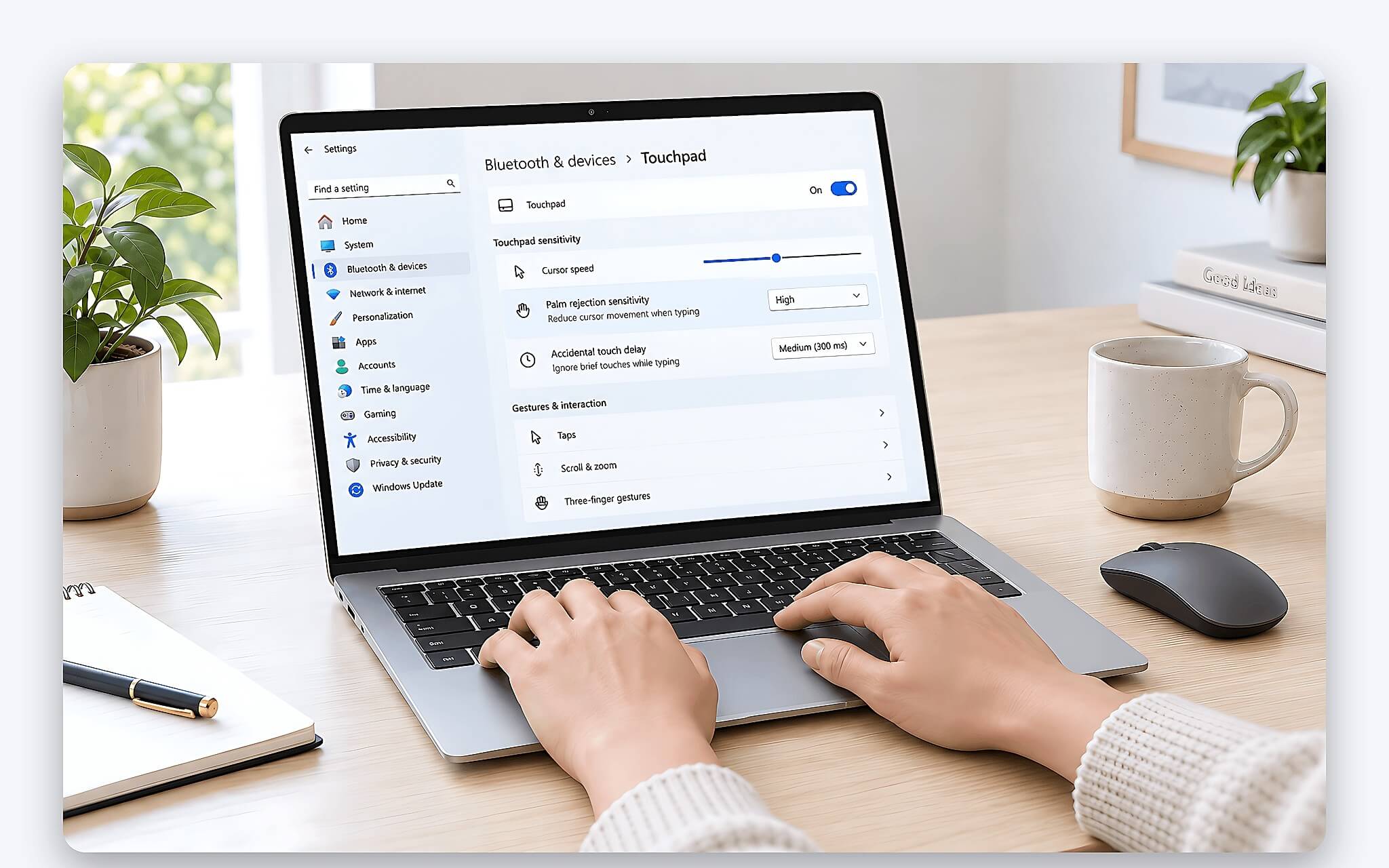 Touchpad tắt và chuột rời sáng lên khi chuyển thiết bị trên laptop