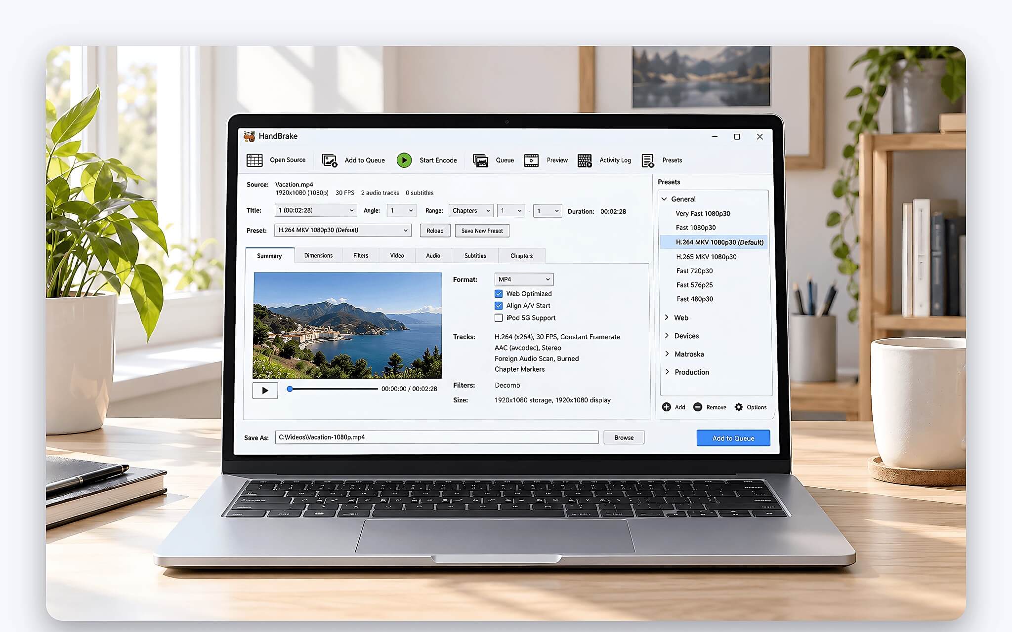 HandBrake nén video trên laptop thành file dung lượng nhỏ hơn