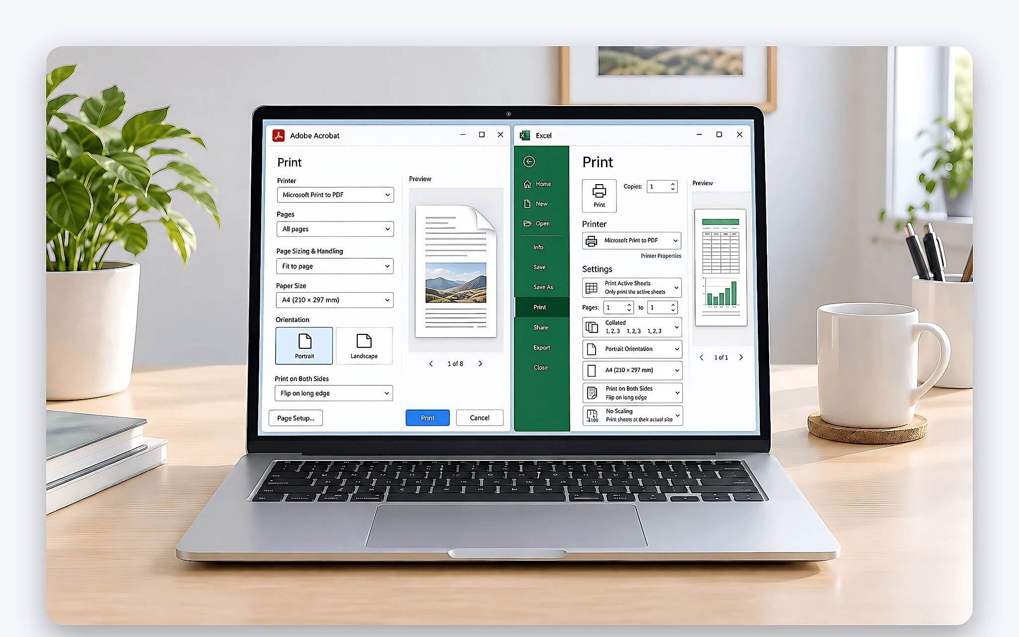 Cấu hình lệnh in hai mặt cho file PDF trên Adobe Acrobat và bảng tính Excel