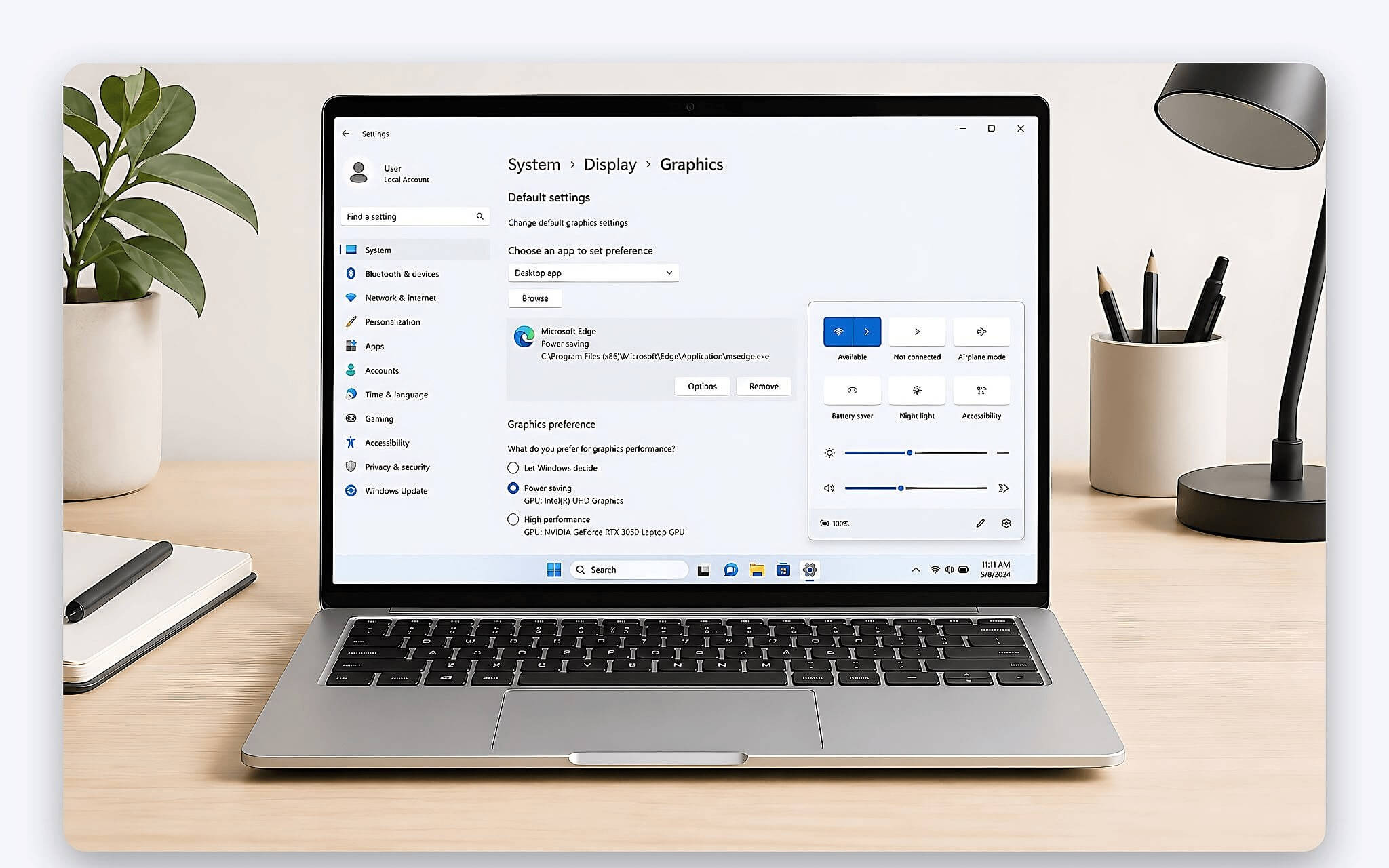 Gán nhân đồ hoạ tích hợp iGPU cho ứng dụng văn phòng trong Graphics Settings