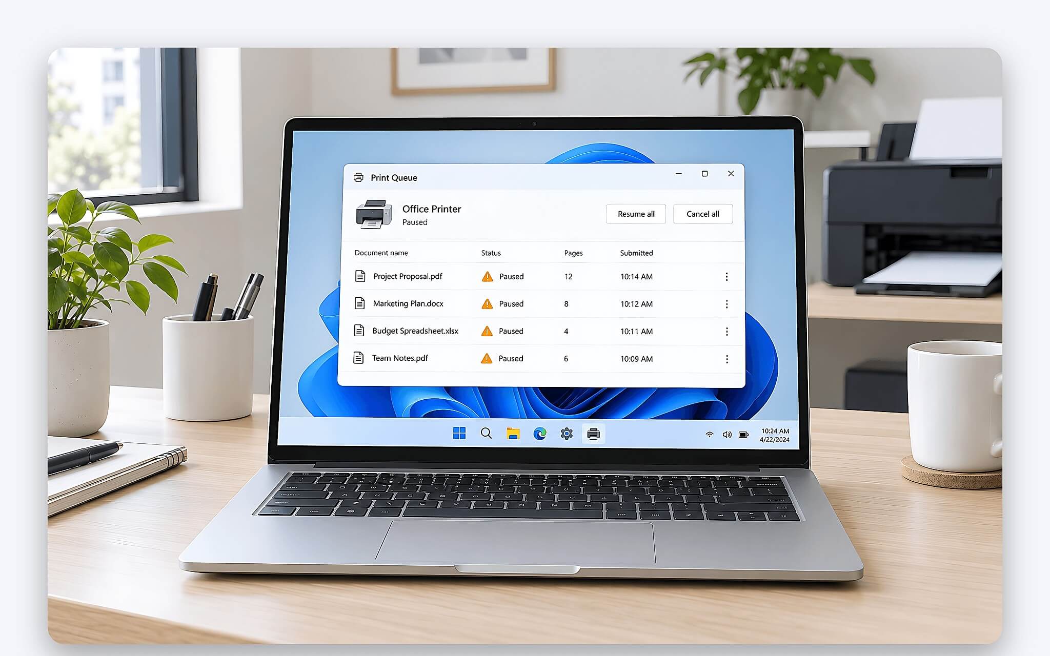 Dấu hiệu nhận biết Print Spooler kẹt cứng trên Windows 11