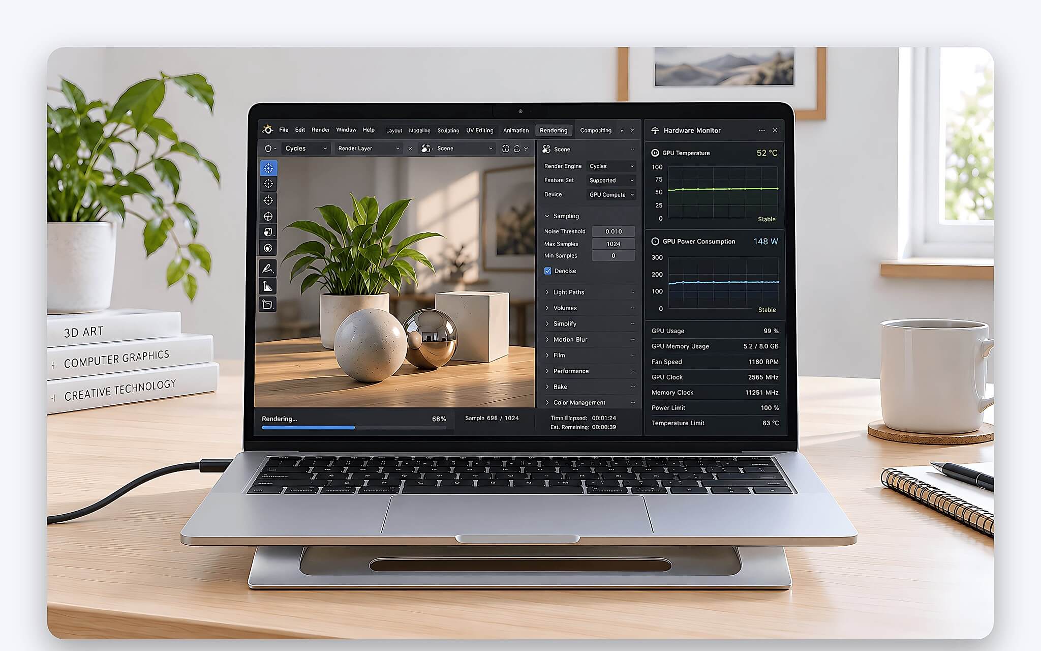 Giữ nhiệt độ và công suất GPU ổn định khi render dài Giữ nhiệt độ và công suất GPU ổn định khi render dài