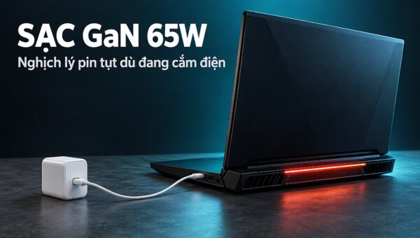 Sạc GaN 65W và nghịch lý pin tụt dù đang cắm điện trên laptop gaming
