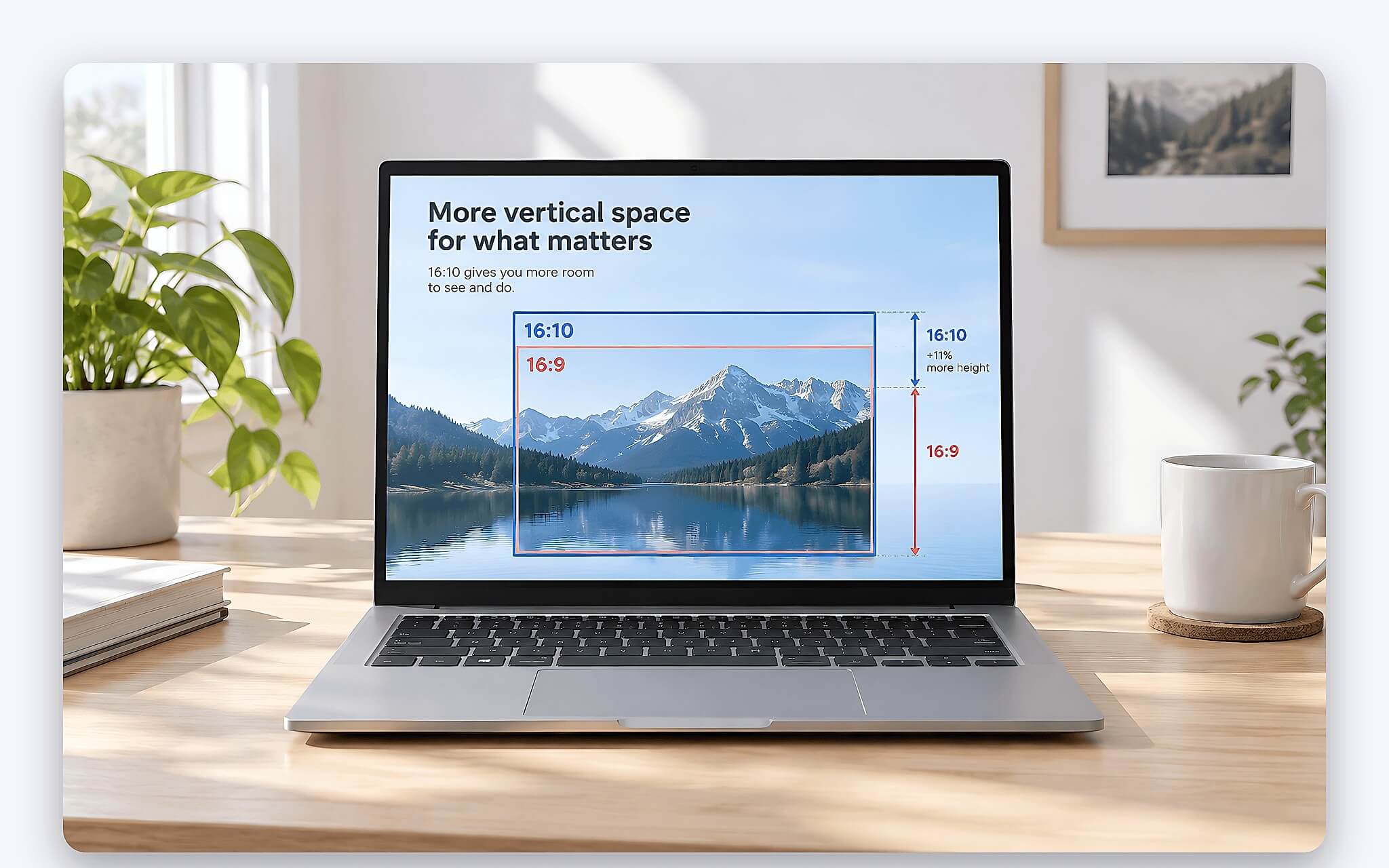 Tỷ lệ màn hình 16:10 và 16:9 trên laptop Minh hoạ trừu tượng các khung hình chữ nhật tỷ lệ màn hình khác nhau trên nền gradient