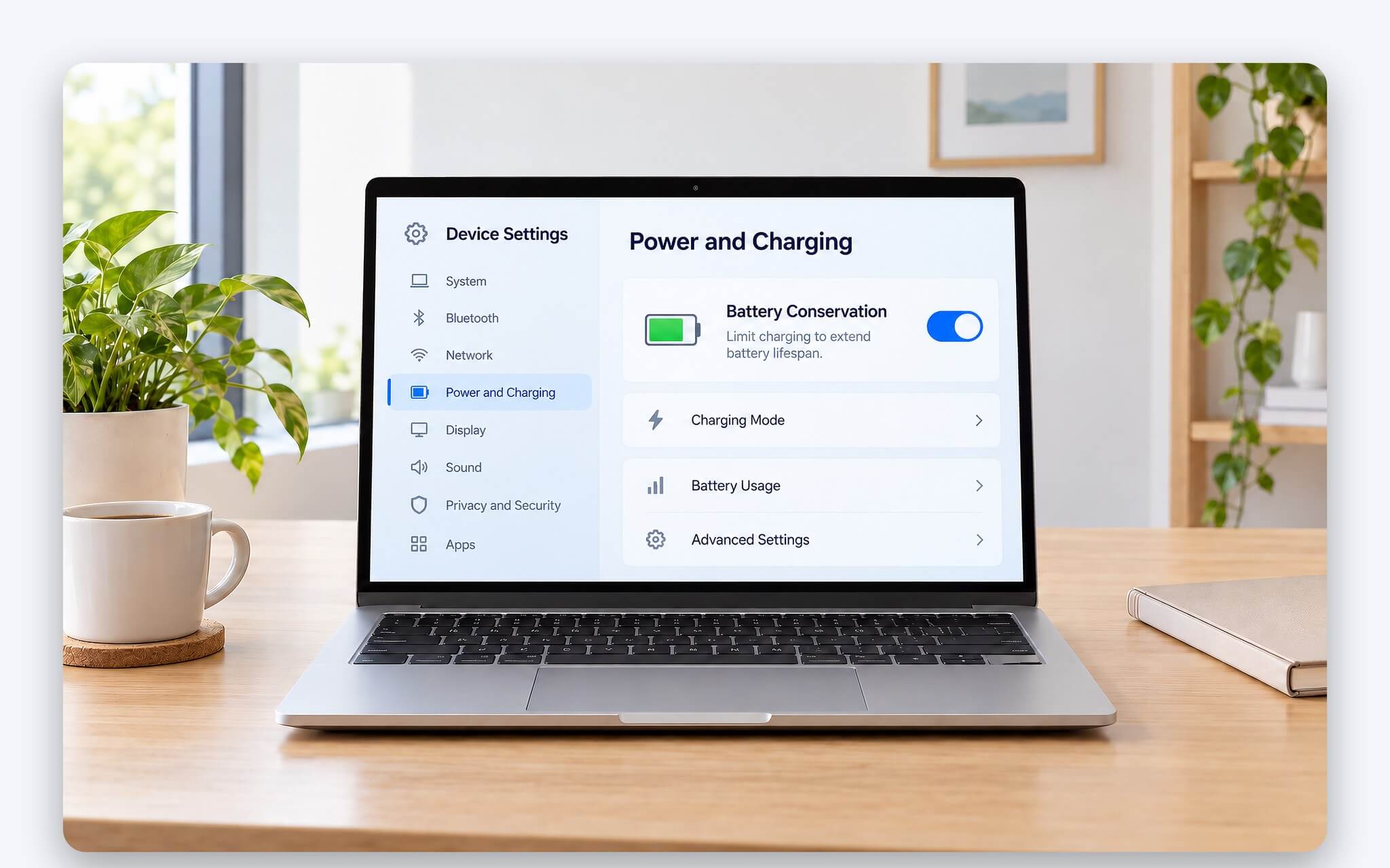 Bật Battery Conservation trong mục Power của Lenovo Vantage