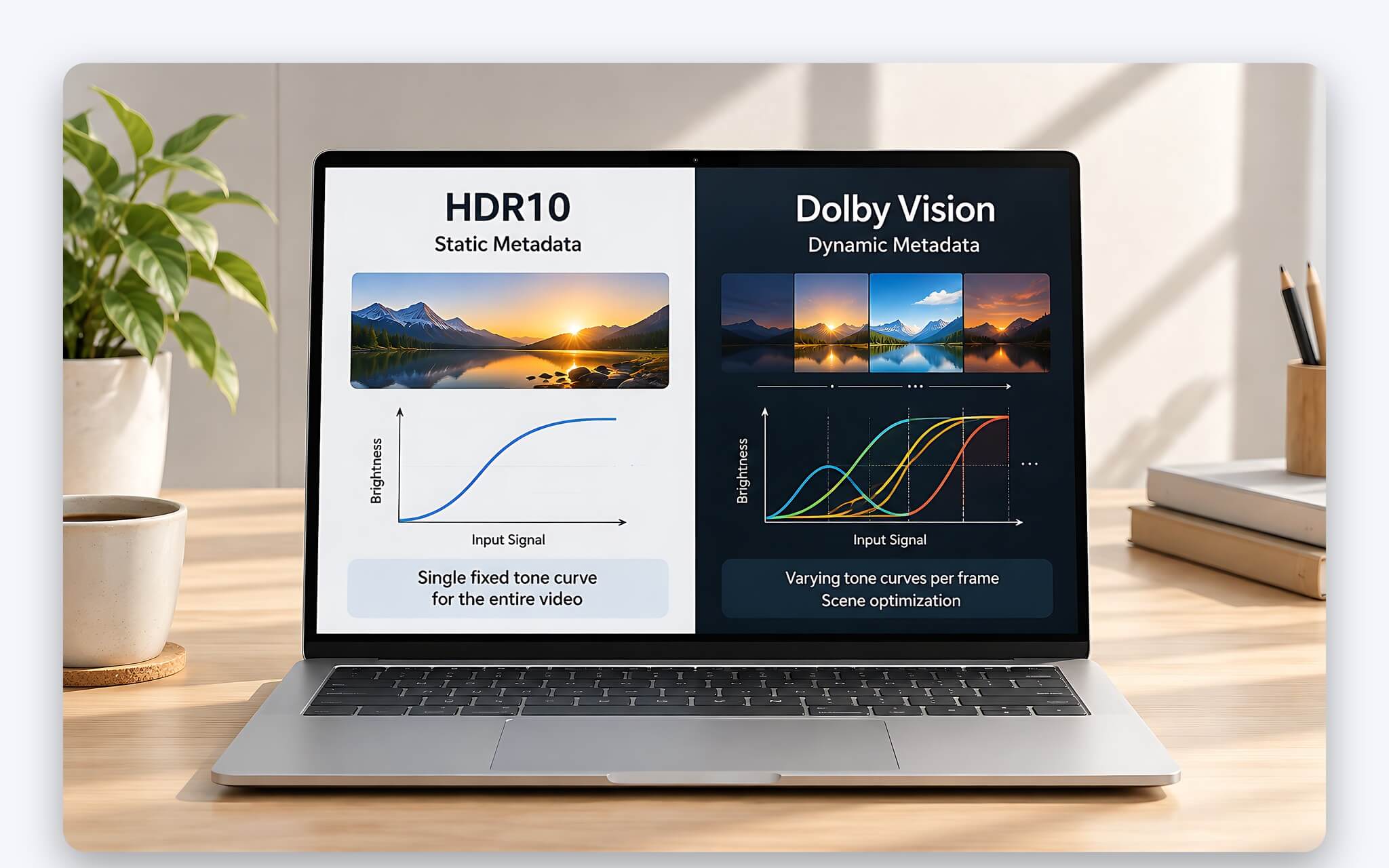 Minh họa Dolby Vision so với video SDR trên màn hình laptop