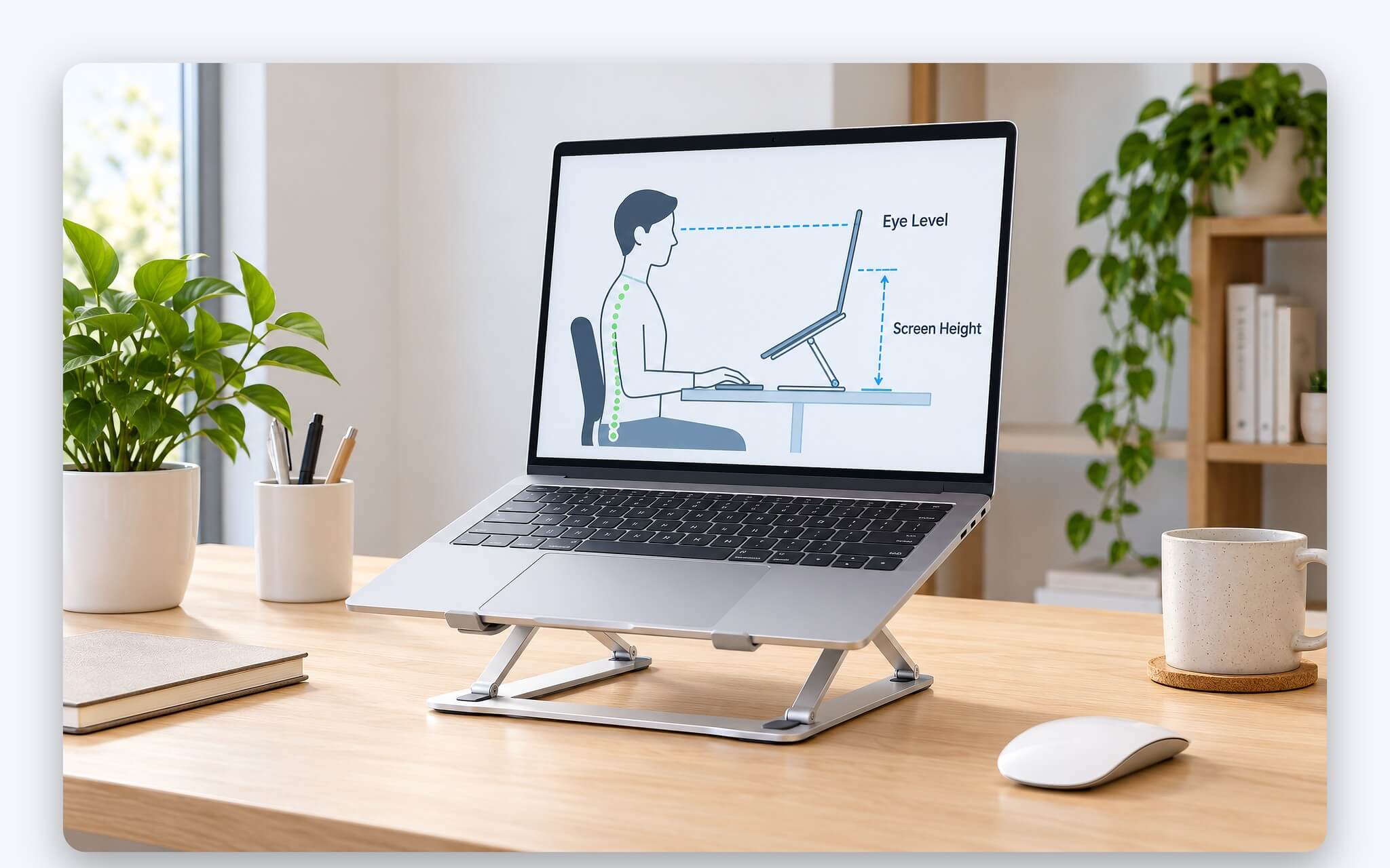 Giá đỡ laptop nâng màn hình lên gần tầm mắt để cổ không phải cúi