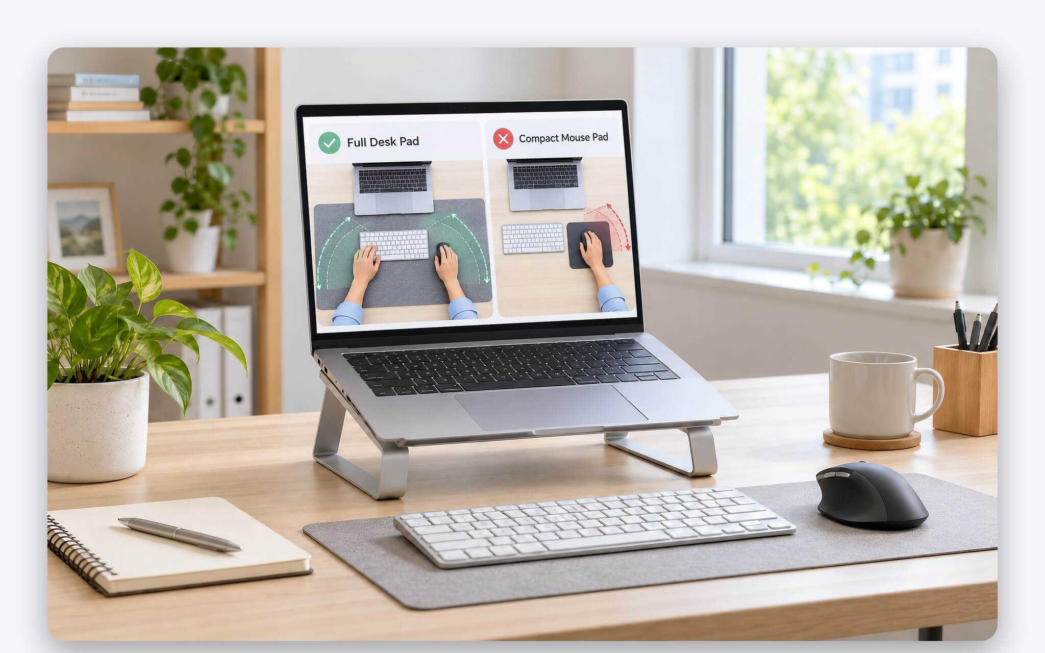So sánh lót chuột cỡ lớn trải dưới bàn phím và tấm cỡ nhỏ đặt cạnh laptop
