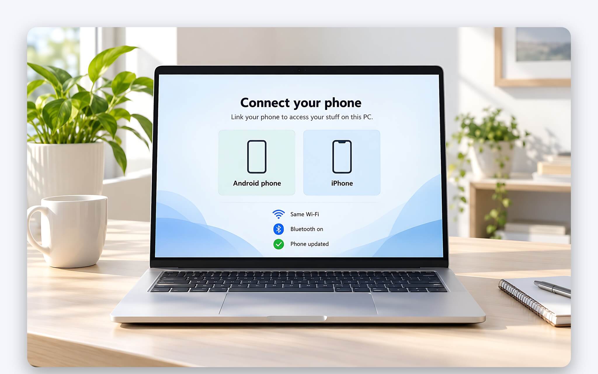 Phone Link trên laptop Windows 11 kết nối với điện thoại Android và iPhone