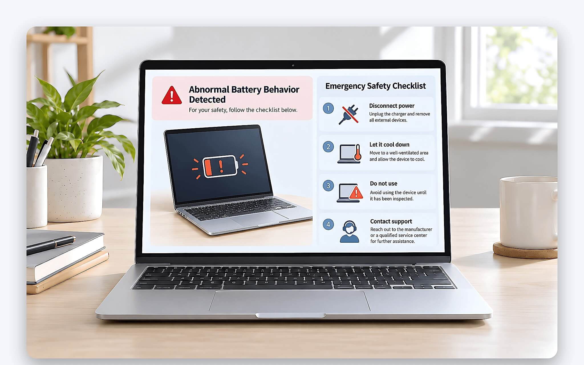 Các bước xử lý an toàn khi phát hiện pin phồng trên laptop