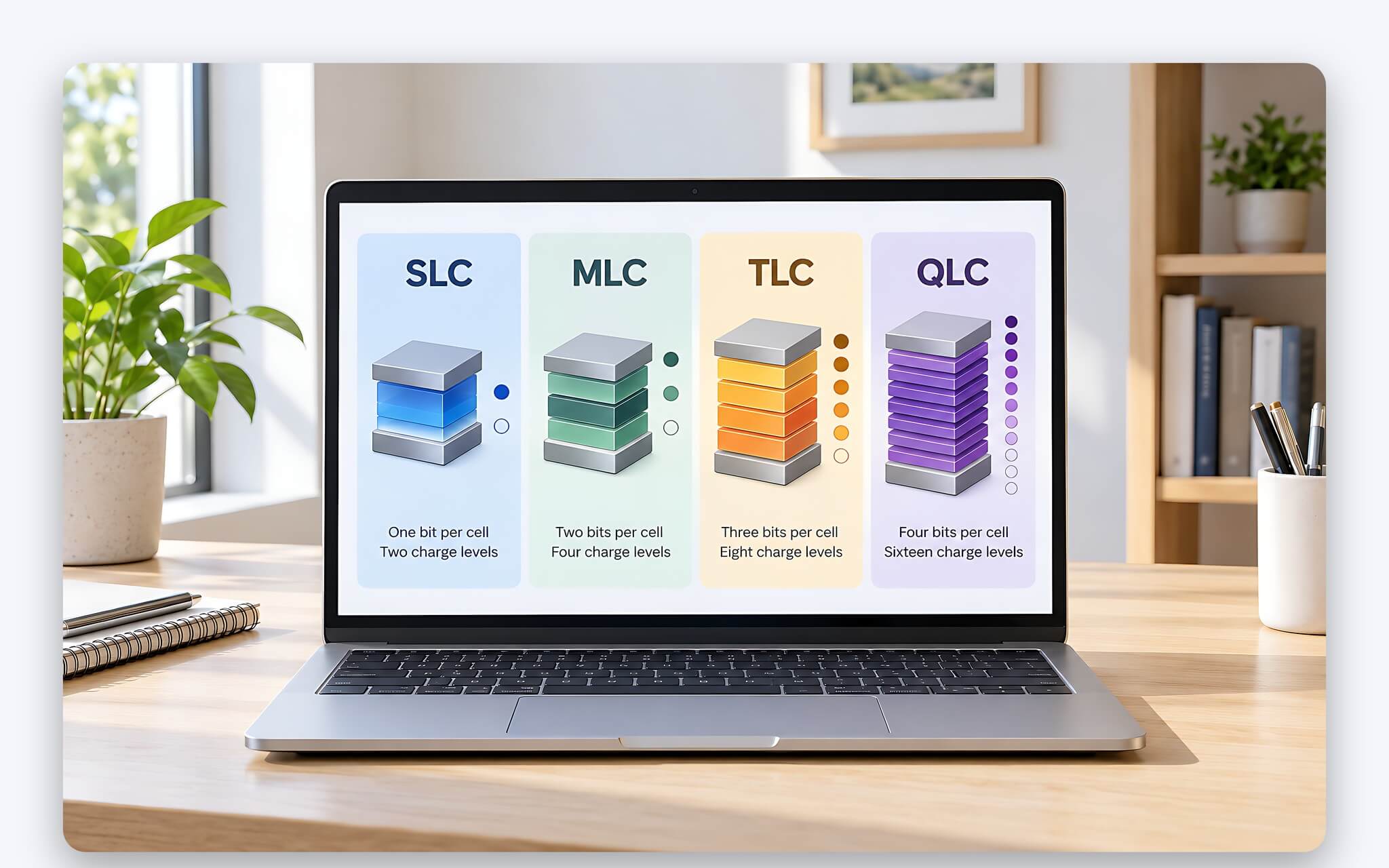 SSD QLC và SSD TLC khác nhau ở số bit lưu trong mỗi ô nhớ NAND